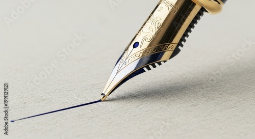 A close-up of a luxurious gold fountain pen writing on paper