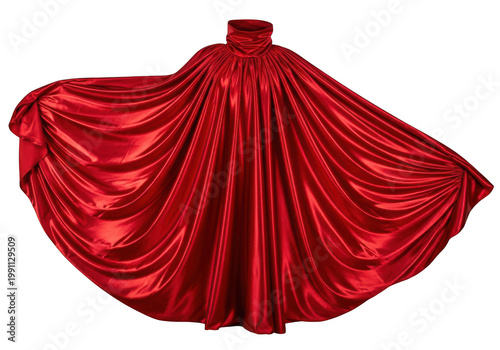 A vibrant red silk cape on transparent background