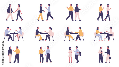 Collection of diverse people in various social and business interactions group women