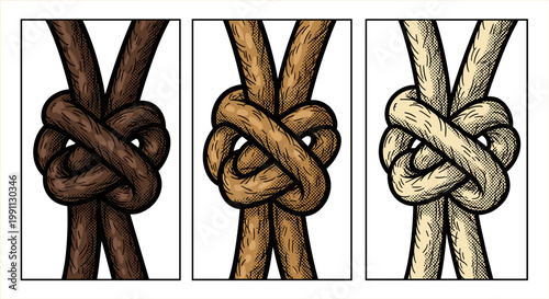 Detailed knot art in natural colors: three intricate designs side by side