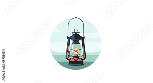 Vintage lantern artwork with soft color palette for outdoor adventure themes