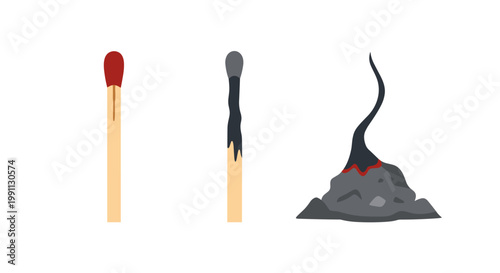 Life cycle of a matchstick from ignition to burnt out