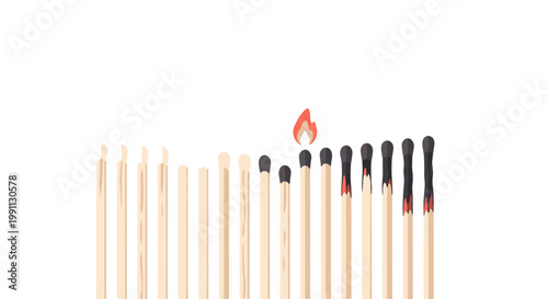 Burning matches symbolizing start and end in minimalist design