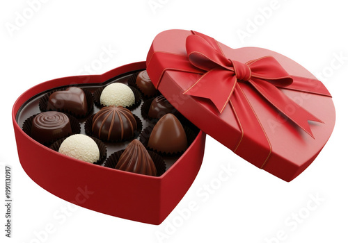 A heart-shaped box of assorted chocolates on transparent background