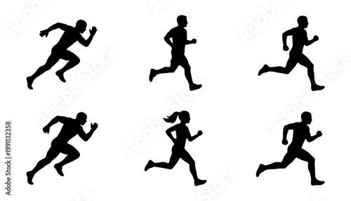 Running, Silhouette, People, Icons, Black, Vector Graphics