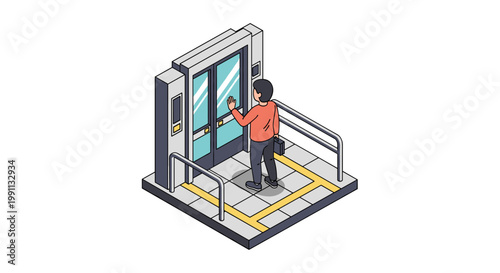 Isometric illustration of a businessman entering an elevator