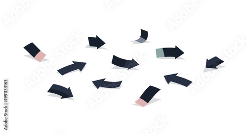 Assorted modern 3d arrows on white background