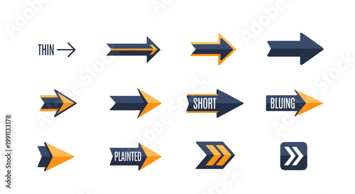 Colorful set of bold 3d arrows in various directions