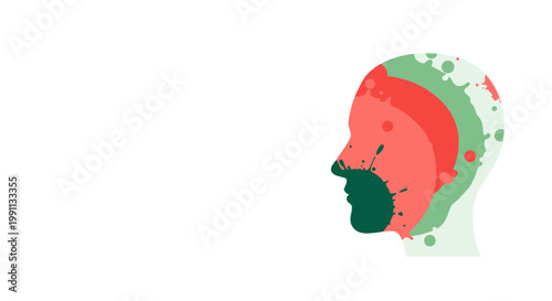 Abstract colorful silhouette of human head with artistic paint splatters