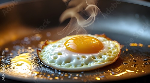 Freshly Cooked Fried Egg with Glossy Yolk and Warm Lighting