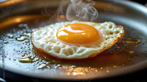 Macro Shot of Sunny Side Up Egg with Steam and Crisp Edges