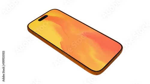 Realistic Smartphone Device with Abstract Orange Display for Mobile Technology Concept