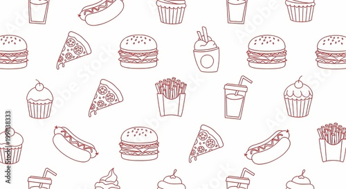Hand drawn fast food doodles set isolated on white background vector illustration