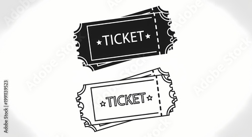 Vintage ticket design icons black and white vector illustration set isolated