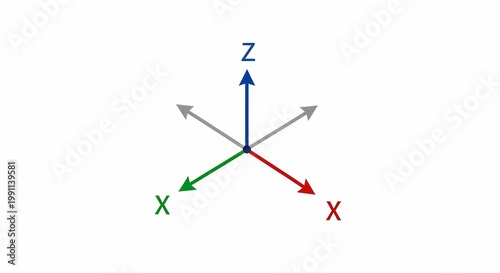 3D coordinate system axes with directional arrows in red green blue colors for math science education