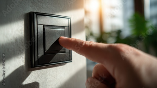 Hand Turning On Light Switch in Contemporary Interior