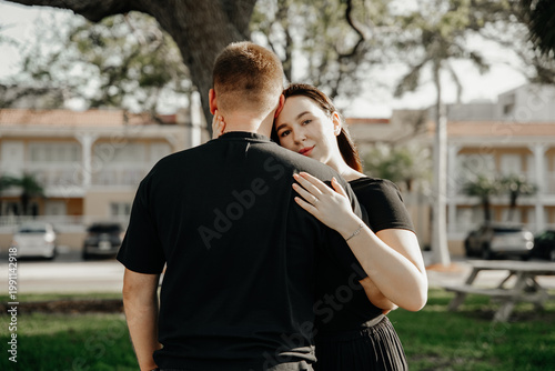 Loving young couple hugging, relationship and romance concept.