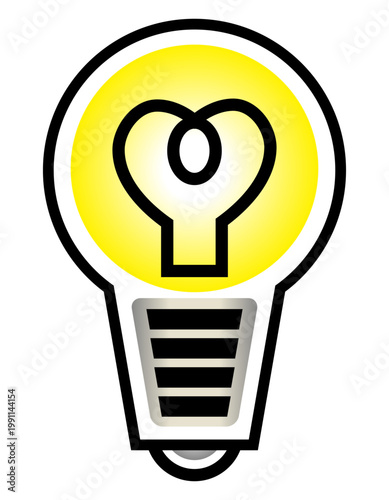 電球を黒の線と黄色と灰色のグラデーションを付けてデザインしたアイコン、ロゴ、マーク等にも使えるベクターのイラストのグラフィック素材
