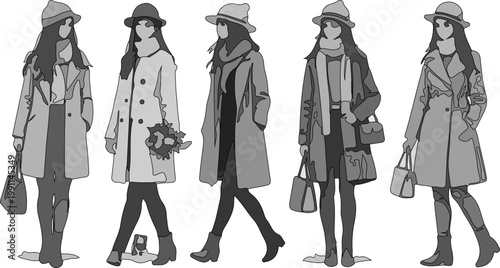 Urban lifestyle character pack with 40 unique hand-sketched individuals in black and white ink drawing style for architecture entourage and digital planners