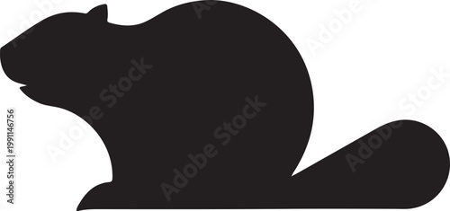 Black silhouette of a beaver isolated on a white background for graphic design projects. Vector