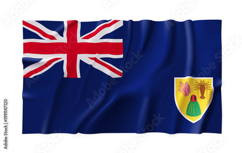 Realistic Turks and Caicos Islands country flag isolated on a transparent background. Silk atlas detailed fabric flag. Vector PNG