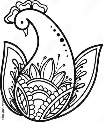 Swan Mehndi Ornament, Hand Drawn Lineart Vector, Indian Wedding Motif Decorative Clipart