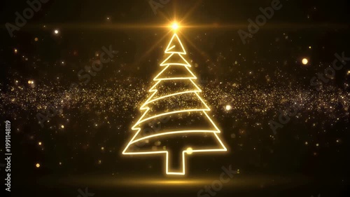 Golden glowing Christmas tree illustration
