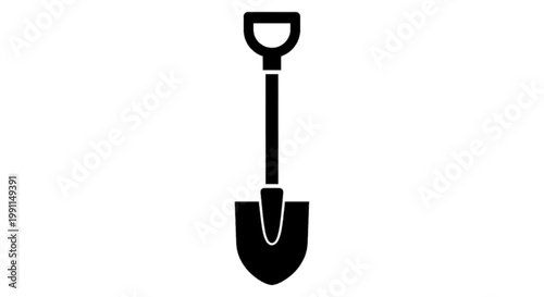 Vector illustration of black silhouette of a shovel icon, garden tool for digging and construction work on a transparent background