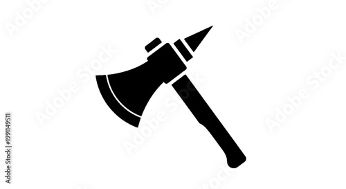 Vector illustration of black silhouette icon of a tactical tomahawk axe on a transparent background