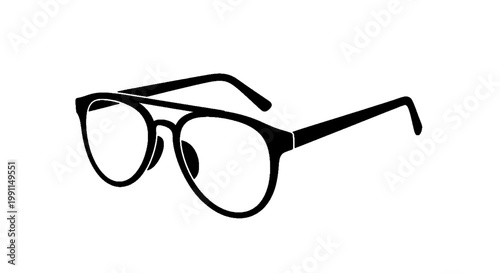 Vector illustration of black silhouette of modern aviator style eyeglasses on a transparent background