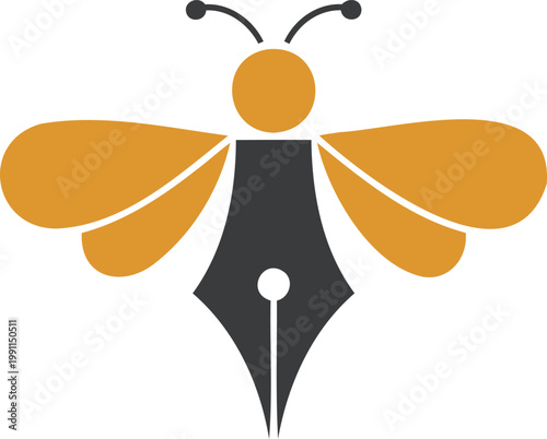Bee with a fountain pen nib body graphic design element