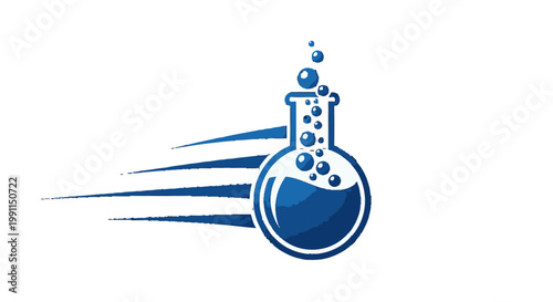 A blue flask with bubbles and motion lines.