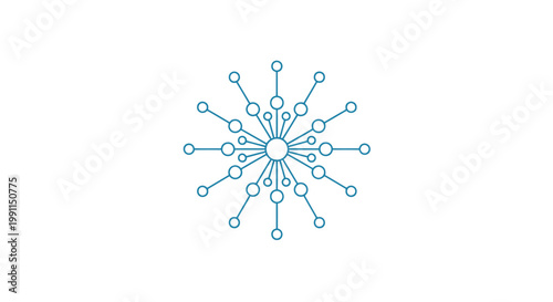 A blue graphic design element resembling a snowflake or network connections.