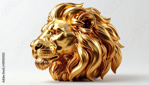 Golden Lion Head Sculpture Majestic Regal Symbol of Strength.
