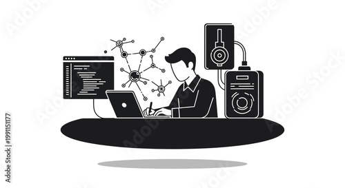 Engineer using advanced technology for aircraft systems inspection