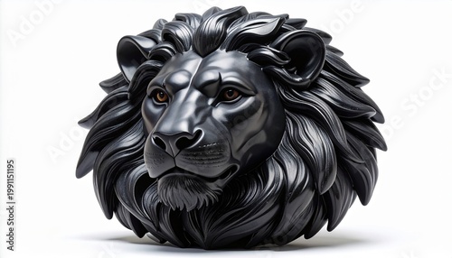 Majestic Black Lion Head Sculpture Symbolizing Power and Strength.