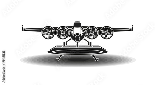 Futuristic Urban Electric Aircraft Silhouette on Helipad