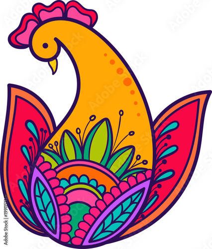Paisley Swan Mehndi Style Ornamental Clipart, Colorful Vector
