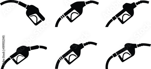 Fuel pump nozzles in various positions on white background  fuel nozzle icons