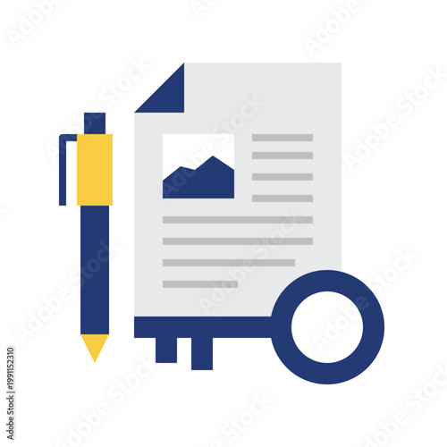 Blue, yellow, and gray keywords icon with flat style