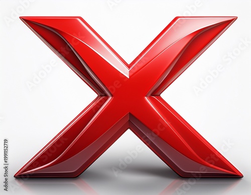 red x mark 3d symbol representing error delete wrong or a negative choice isolated on white background