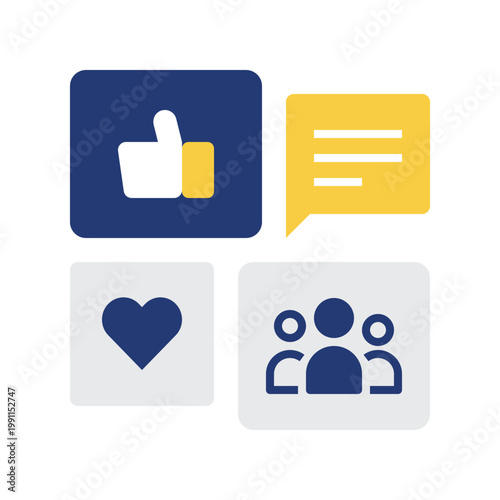 Blue, yellow, and gray social signals icon with flat style