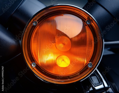 a motorcycle turn signal illuminated in orange light