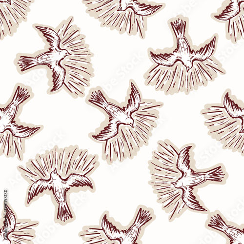 Christias holy spirit dove seamless vector pattern. Religious repeat wallpaper scripture illustration for spirit of god background. 