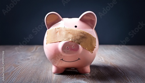 broken piggy bank with bandage economic crisis concept