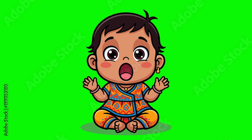 Adorable cartoon baby with surprised expression and open mouth.