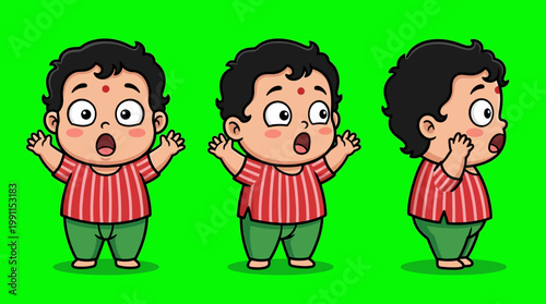 Adorable cartoon baby with surprised expression and open mouth in various poses.