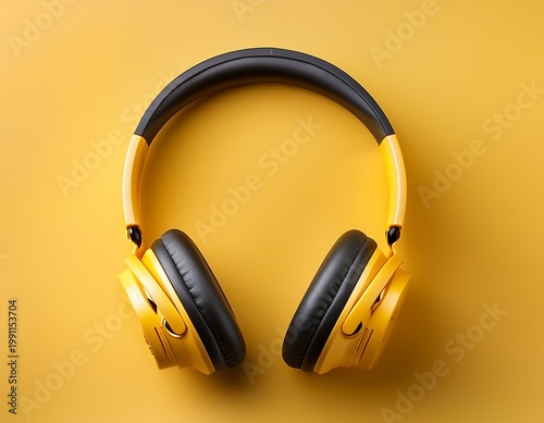 yellow headphones or earphone wireless computer isolated on a blank background