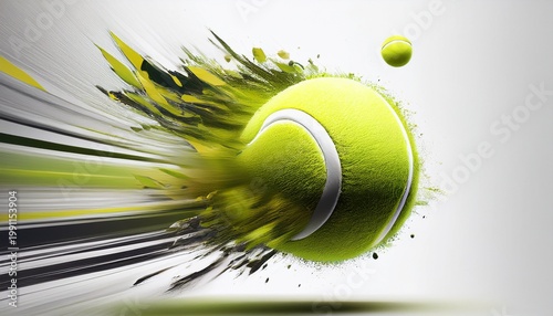 tennis ball flying fast with motion blur representing speed power and athletic competition on white background