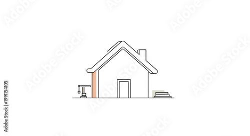 Minimalist House Construction Line Art Icon - Home Building, Renovation, and Real Estate Concept Illustration